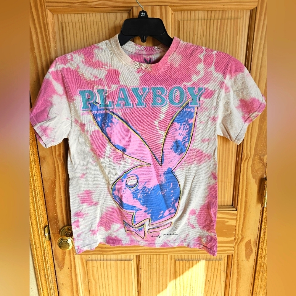 Branded Playboy Andy Warhol Pink Tie Dye Shirt Size M